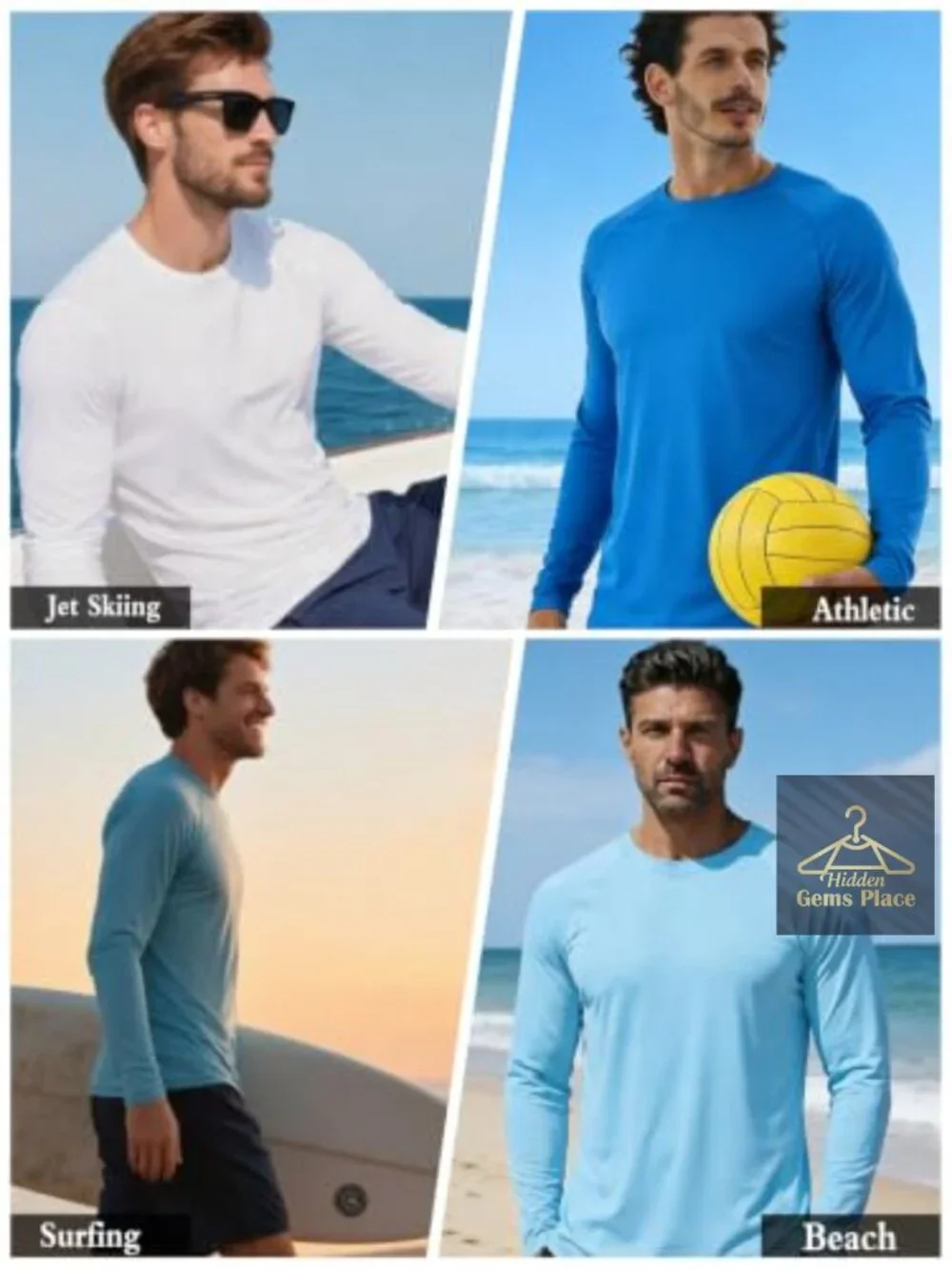 Men's UPF 50+ Long Sleeve Rash Guard Swim Top Quick Dry SPF Fishing Shirt